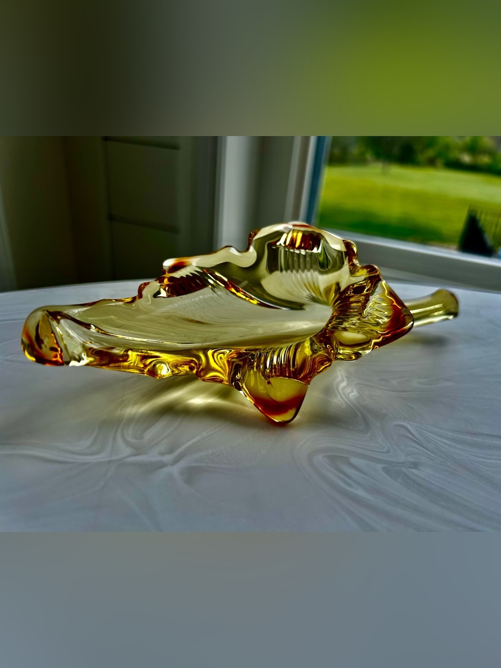 RARE MCM amber red free-form art glass centerpiece bowl